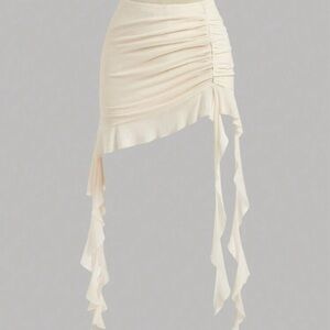 Elegant Ruched Ruffle Beige Skirt